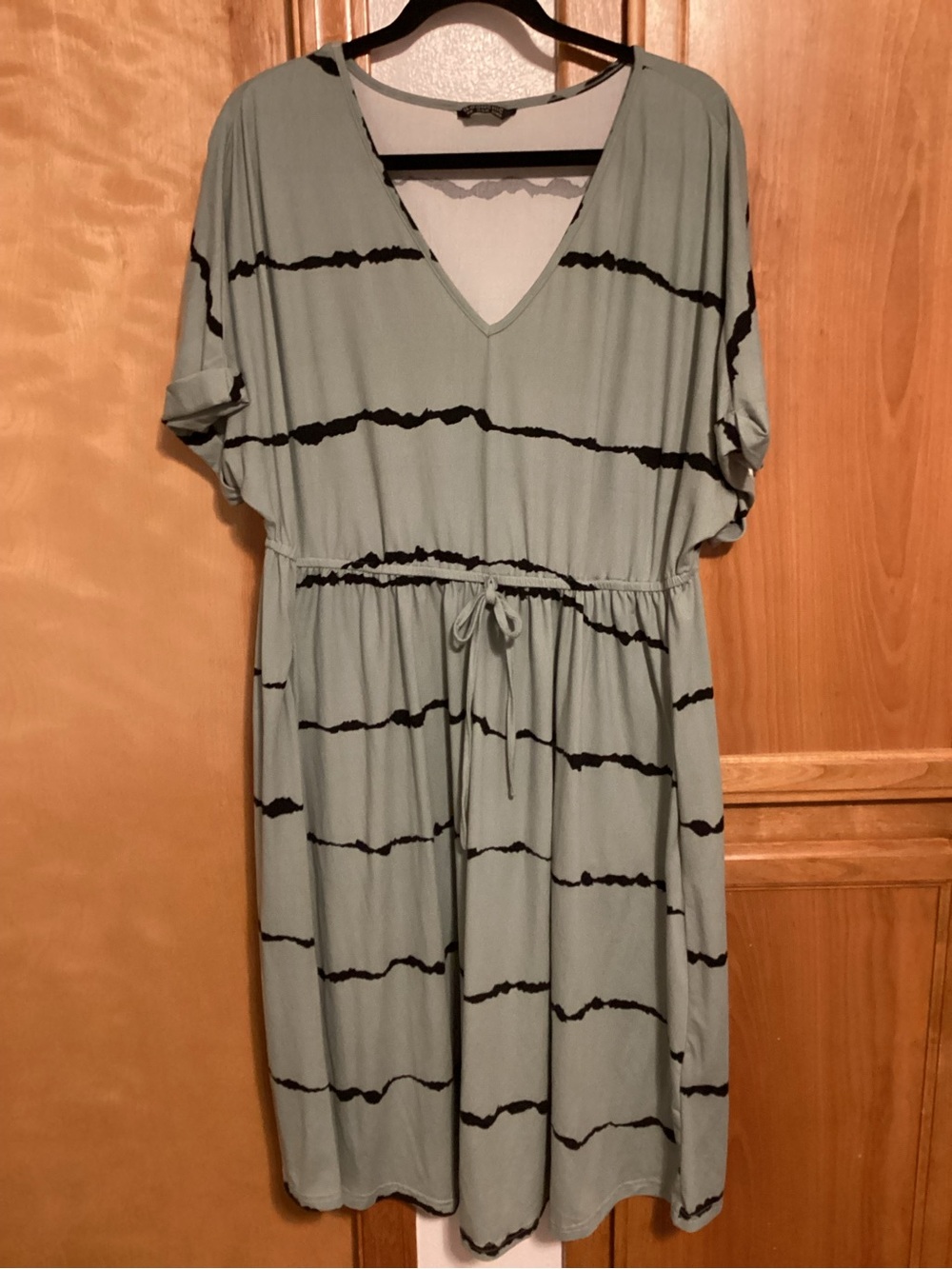 BloomChic Sage Green Midi Dress with Black Stripe Detail, size 14/16